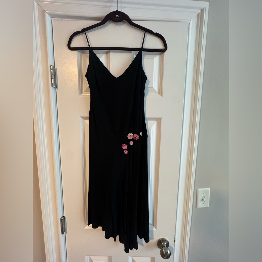 Blumarine Black Dress with Pink Floral Accents